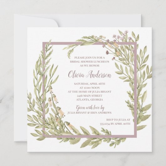 Invitation Lavender Floral Frontière Déjeuner nuptial (Devant)