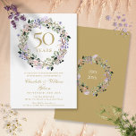 Invitation Lavender Floral Garland 50e anniversaire de Mariag<br><div class="desc">Doté d'une délicate guirlande de lavande fleurie d'aquarelle,  cette invitation à l'anniversaire du 50e mariage botanique chic peut être personnalisée avec vos informations spéciales d'anniversaire. Au verso,  une guirlande fleurie assortie encadre vos dates d'anniversaire dans un texte élégant sur un arrière - plan doré. Conçu par Thisisnotme©</div>