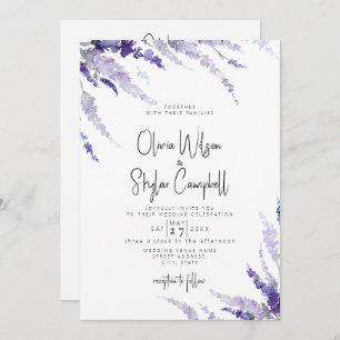 Invitation Lavender Floral Lilac QR Code Tout en un Mariage