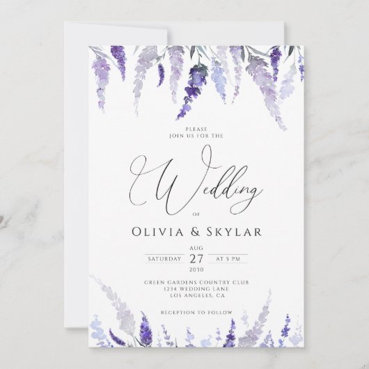 Invitation Lavender Floral Mauve QR Code Tout en un Mariage (Devant)