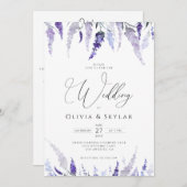 Invitation Lavender Floral Mauve QR Code Tout en un Mariage (Devant / Derrière)