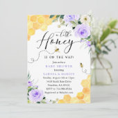 Invitation Lavender Floral Miel Baby shower abeille (Debout devant)
