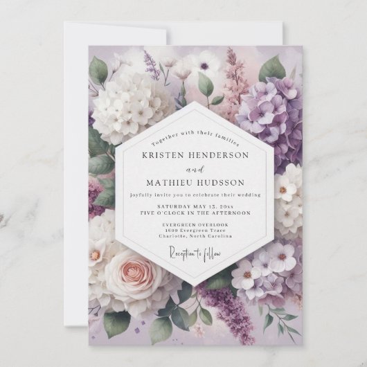 Invitation Lavender Floral Romance Wedding (Devant)