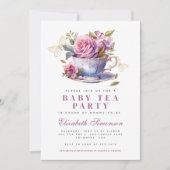 Invitation Lavender Floral Tea Cup Baby Tea Party Baby shower (Devant)