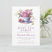 Invitation Lavender Floral Tea Cup Baby Tea Party Baby shower (Debout devant)