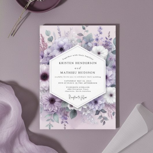 Invitation Lavender Floral Whimsy Wedding