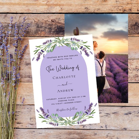 Invitation Lavender florales arche photo violet luxe mariage