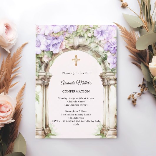 Invitation Lavender florals arch girl Confirmation