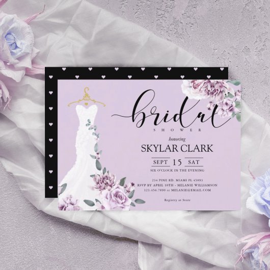 Invitation Lavender Florals Blanc Mariage robe Fête des marié