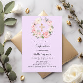 Invitation Lavender florals cross Confirmation