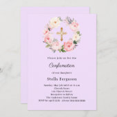 Invitation Lavender florals cross Confirmation (Devant / Derrière)