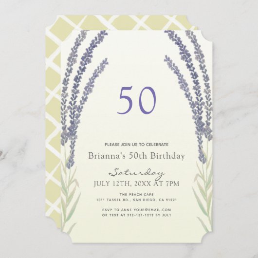 Invitation Lavender Flower Sprigs Jaune 50e anniversaire (Devant / Derrière)