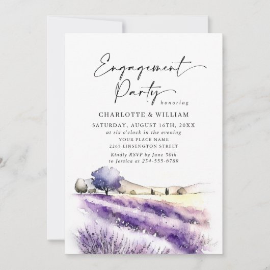 Invitation Lavender Flowers Champ ENGAGEMENT PARTIE QR code (Devant)