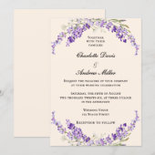 Invitation Lavender flowers champage cream wedding (Devant / Derrière)
