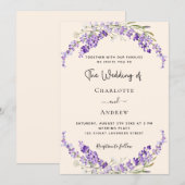 Invitation Lavender flowers champage cream wedding (Devant / Derrière)