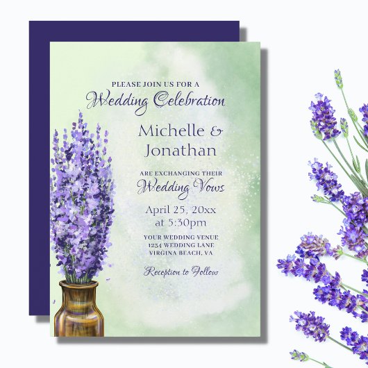 Invitation Lavender Flowers on Sage Green Floral Wedding
