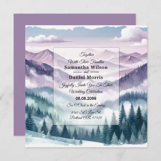 Invitation Lavender Frost in the Alpine Mist Wedding (Devant / Derrière)