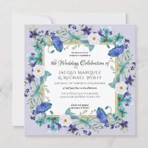 Invitation Lavender Gold Aquarelle Poppy Floral Mariage