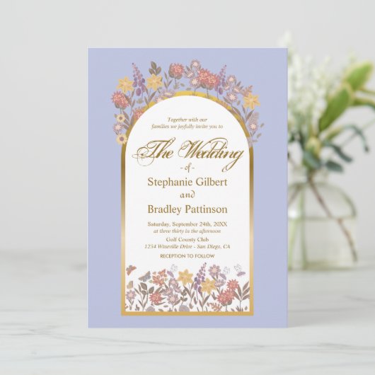 Invitation Lavender Gold Botanical Floral Élégant Mariage (Debout devant)