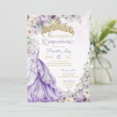 Invitation Lavender Gold Elegant Gown Princesse Quinceañera (Debout devant)