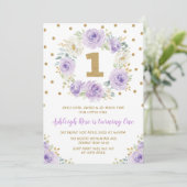 Invitation Lavender Gold Floral Rose 1er anniversaire Tea Par (Debout devant)