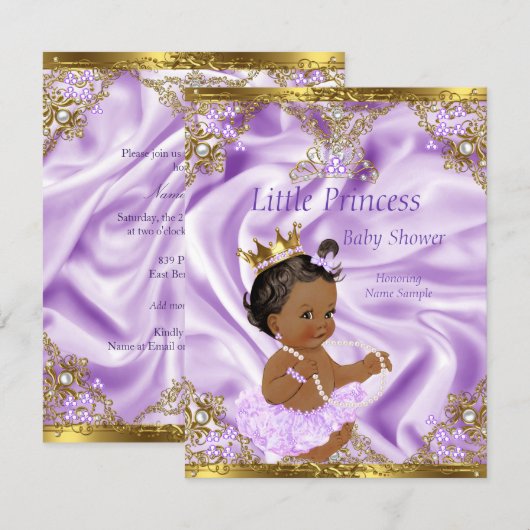 Invitation Lavender Gold Princess Baby shower ethnique fille (Devant / Derrière)