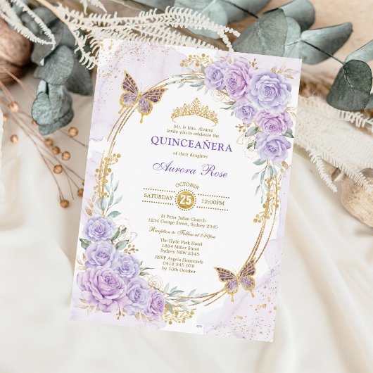 Invitation Lavender Gold Quinceanera Mis Quince 15 Anos