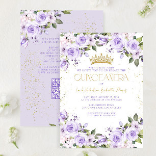 Invitation Lavender Gold Quinceañera Mis Quince 15 Años QR