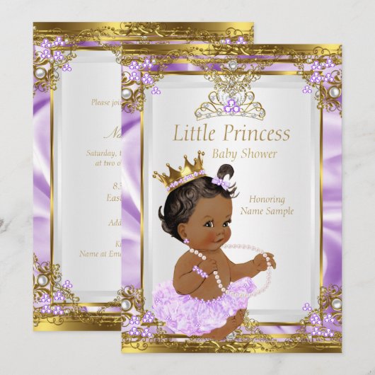 Invitation Lavender Gold White Princess Baby shower ethnique (Devant / Derrière)