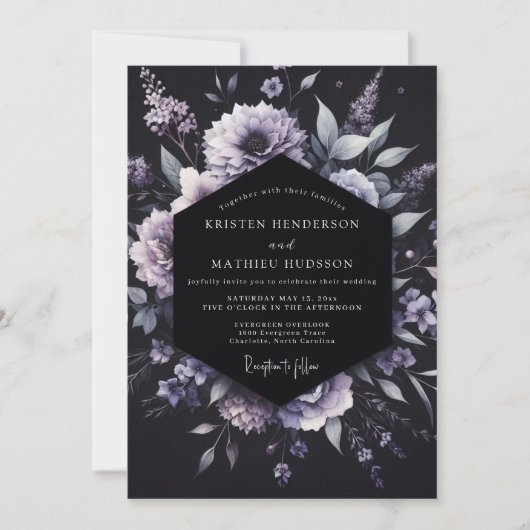 Invitation Lavender Gothic Floral Wedding (Devant)
