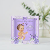Invitation Lavender Grey Baby shower fille Brunette (Debout devant)