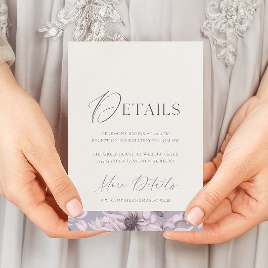 Invitation Lavender Grey Floral Wedding Details Card