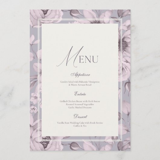 Invitation Lavender Grey Floral Wedding Menu (Devant)
