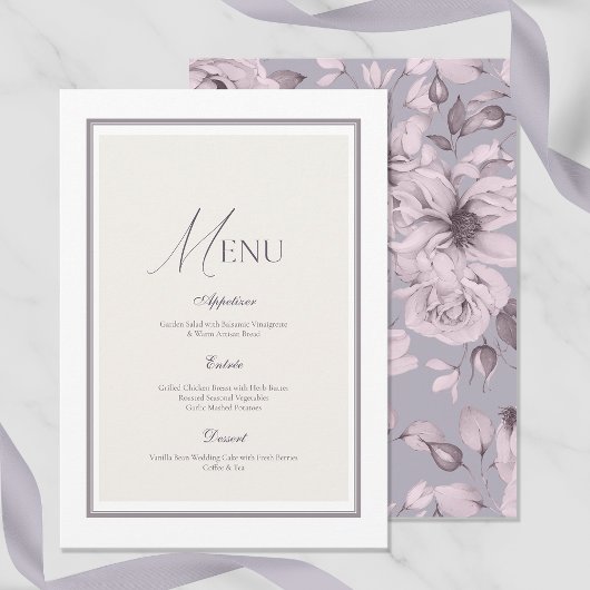 Invitation Lavender Grey Floral Wedding Menu Card