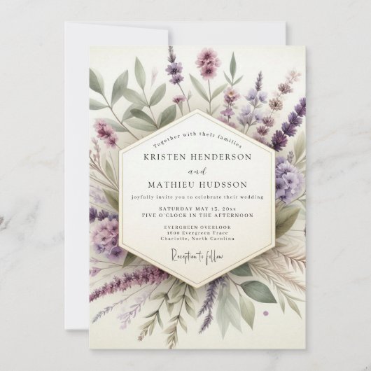 Invitation Lavender Hazy Botanical Wedding (Devant)