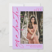 Invitation Lavender Hot rose calligraphie Photo Graduation (Devant)