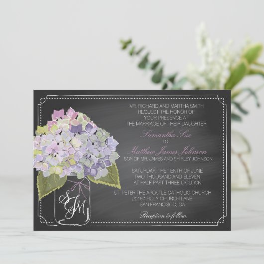 Invitation Lavender Hydrangea Chalkboard Rustique Mariage (Debout devant)