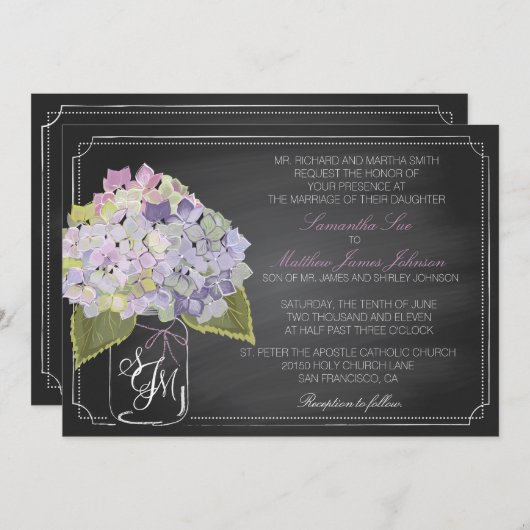 Invitation Lavender Hydrangea Chalkboard Rustique Mariage (Devant / Derrière)
