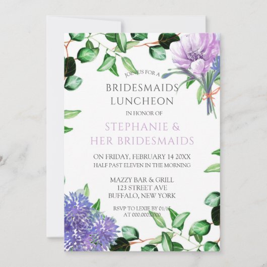 Invitation Lavender Hydrangeas Floral Bridesmaiers Déjeuner (Devant)