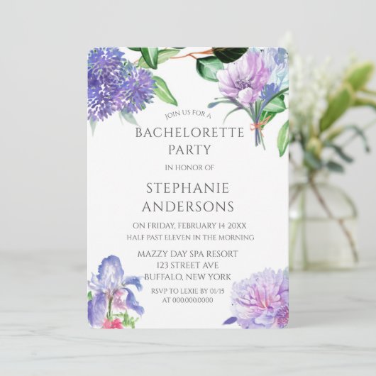 Invitation Lavender Hydrangeas Iris Rose Bachelorte Party (Debout devant)
