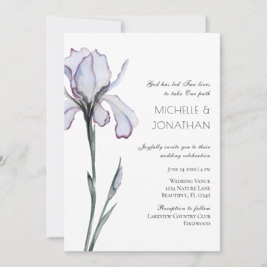 Invitation Lavender Iris Floral moderne Mariage chrétien (Devant)