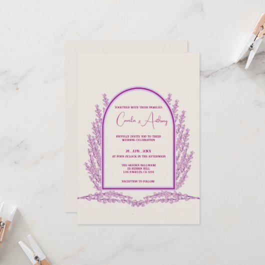 Invitation Lavender Ivory Floral Boho Mariage (Devant/Arrière en situation)