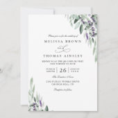 Invitation Lavender Leaves Rustic Elegant QR Code Wedding (Devant)