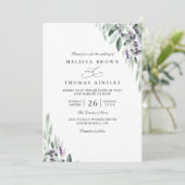 Invitation Lavender Leaves Rustic Elegant QR Code Wedding (Debout devant)