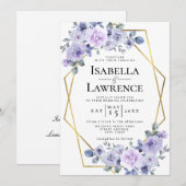 Invitation Lavender Lilac Floral Gold Frame Élégant Mariage (Devant / Derrière)