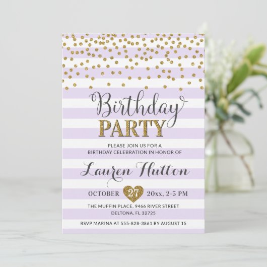 Invitation Lavender Lilac Gold Parties scintillant Élégante f (Debout devant)