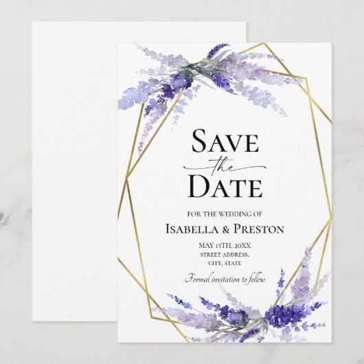 Invitation Lavender Lilac Mauve Mariage Floral Enregistrer La (Devant / Derrière)