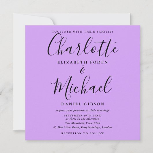 Invitation Lavender Lilac Orchid Élégant Mariage Script (Devant)