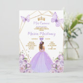 Invitation Lavender Lilac Princess Butterfly Gold Quiñceanera (Debout devant)