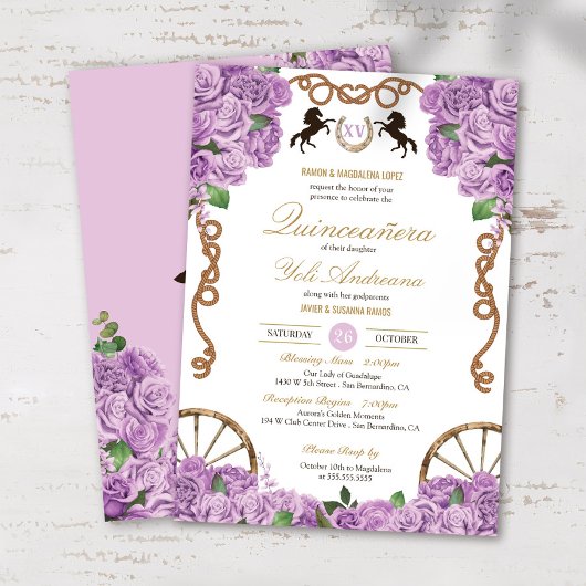 Invitation Lavender Lilac Roses Ouest Charro Quinceanera